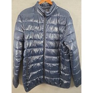 Fanatics L NEW YORK YANKEES MLB Puffer Jacket Navy Blue Full Zip Packable Logo